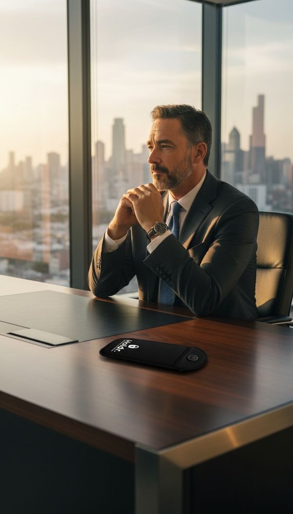 A businessman focused at his desk