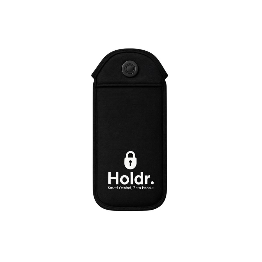 A Holdr unlocking device with a placeholder space for a sponsor's logo